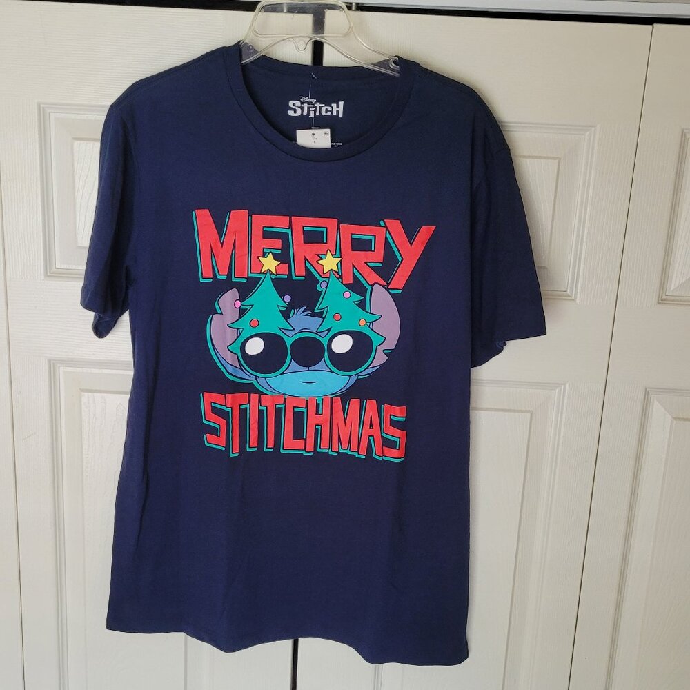 Merry Stitchmas Stitch Navy Blue T-Shirt Size L